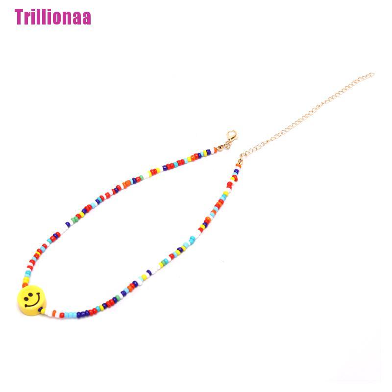 [Trillionaa] Vòng Cổ Choker Chuỗi Hạt Nhiều Màu Sắc Mặt Cười Phong Cách Bohemia