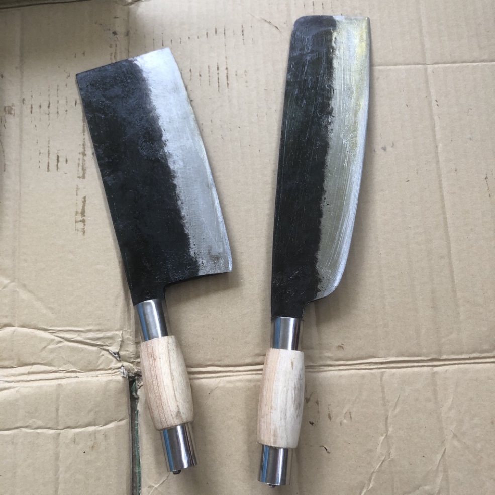 Bộ 2 Dao Chặt, Dao Thái Rèn Tay Từ Nhíp ô Tô S1