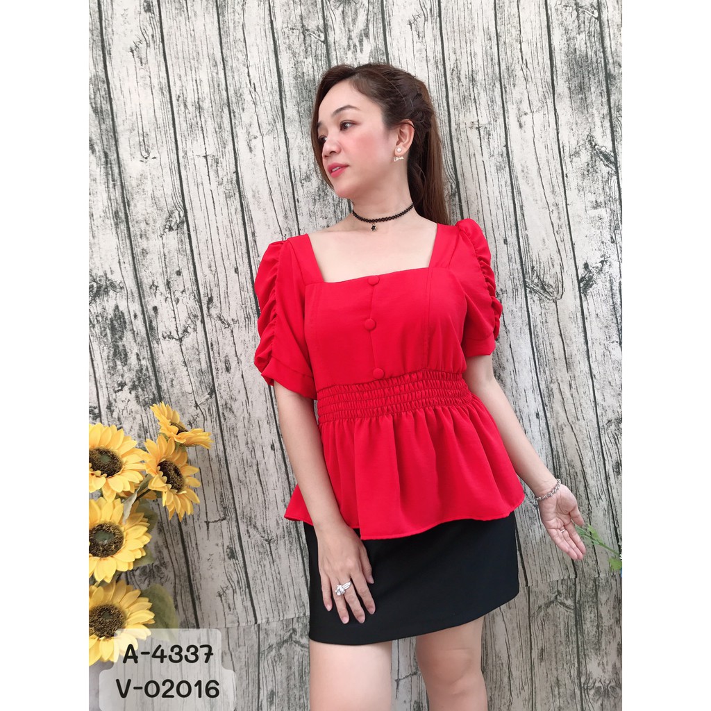 4337 - Đỏ-xl,2x/Đen-2x -  Áo BIG SIZE peplum tay phồng