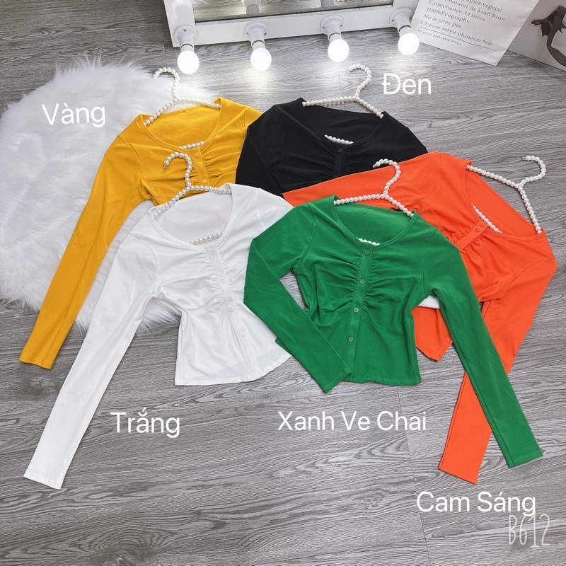 Áo thun Croptop body Tay Dài Nhún phối cúc