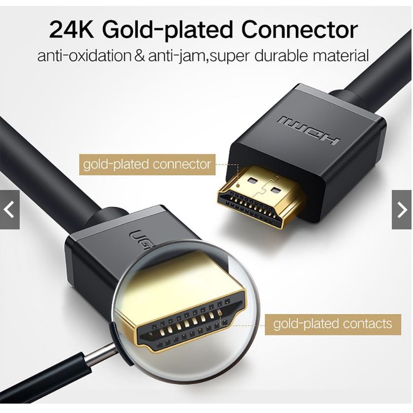 Dây cáp HDMI 2.0 Ugreen tròn dẻo, mạ vàng, chống đứt, 1080x1920p