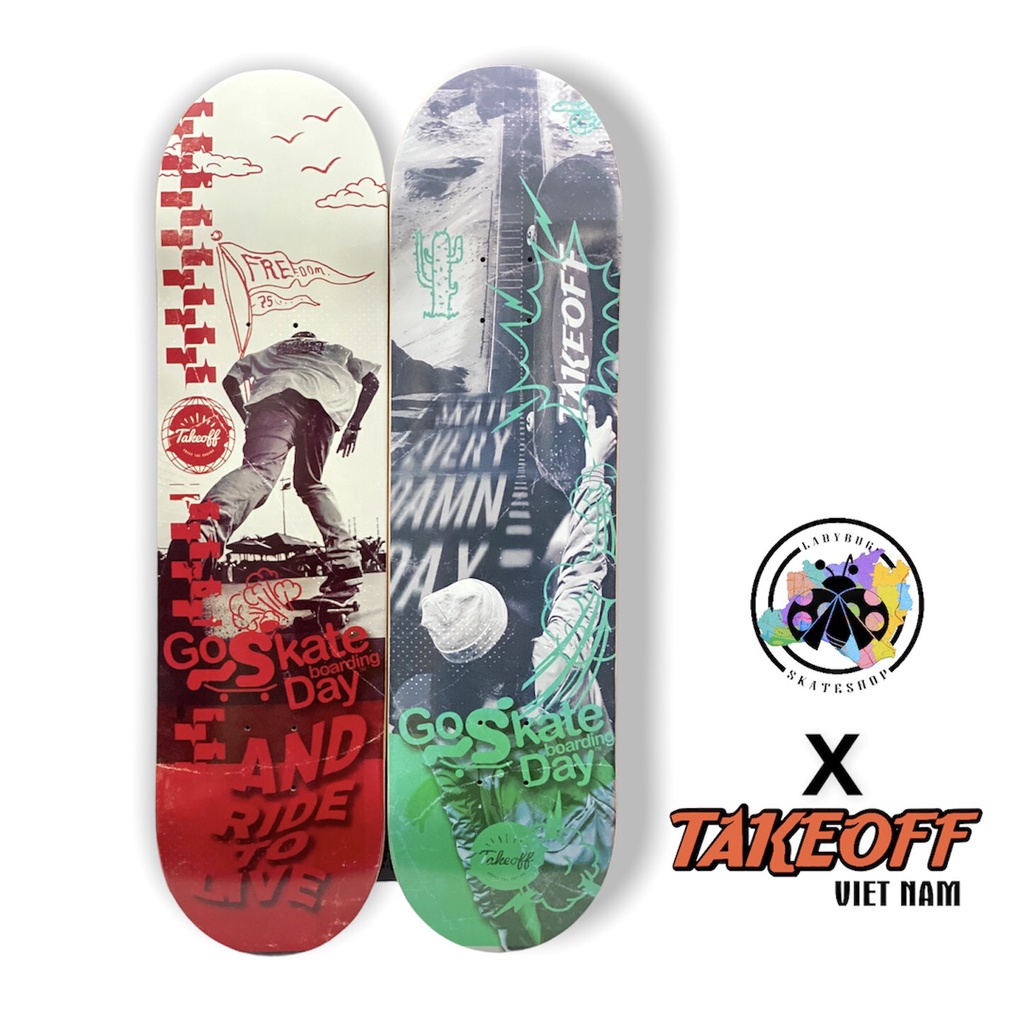 VÁN TRƯỢT BỘ TAKEOFF - COMPLETE GO SKATEBOARDING DAY RED/GREEN SERIES VÁN TRƯỢT TẬP LUYỆN CHUYÊN NGHIỆP