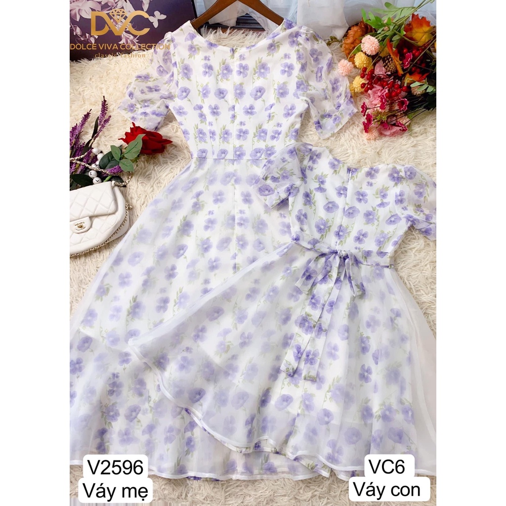V2596, VC6 Set váy mẹ bé hoa voan tím tiểu thư dáng xòe - (DVC&amp;ACC) Dolce viva colection