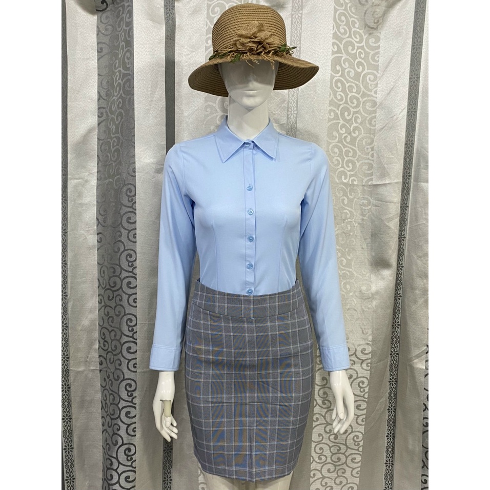 Áo sơ mi nữ tay dài HATOP cao cấp vải cotton loại 1 màu xanh ASXD212