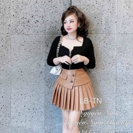 Chân váy xếp ly da 2 màu _ Hàng Quảng Châu
