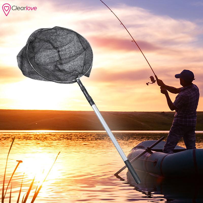 Telescopic Aluminum Alloy Pole Handle Fish Fishing Landing Net Mesh Tackle