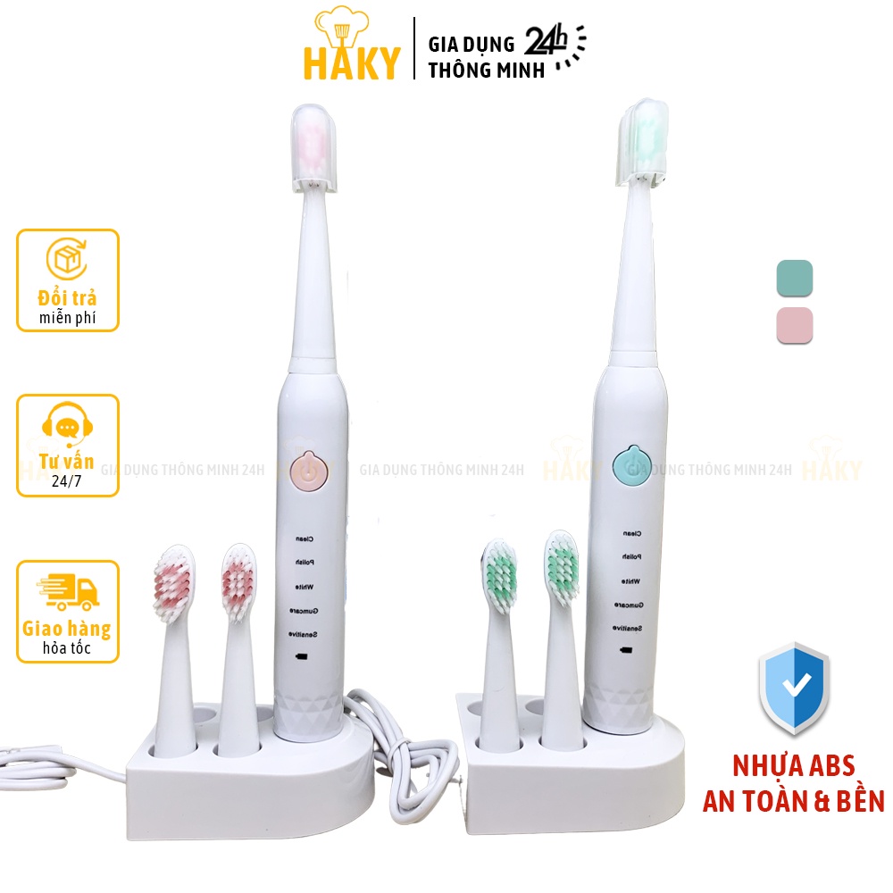 Bàn chải đánh răng điện HAKY024 tự động đánh răng 5 chế độ rung, làm sạch sâu, chống nước IPX7, sạc USB