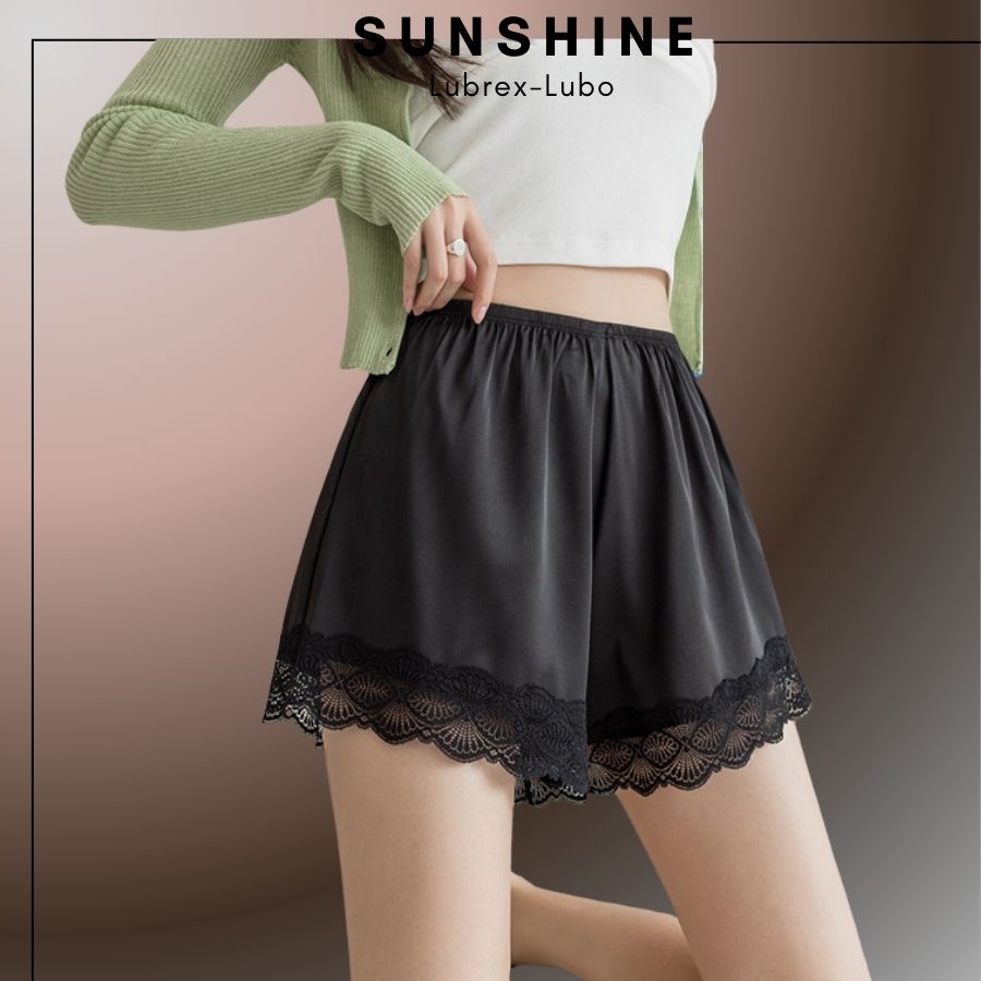 Quần short nữ thun lụa ống rộng phối ren mềm mát- SUNSHINE