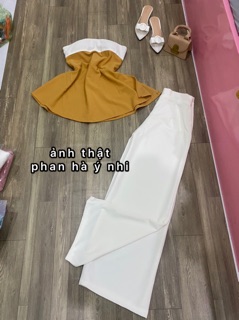 set áo cúp xẻ tà + quần ống suông