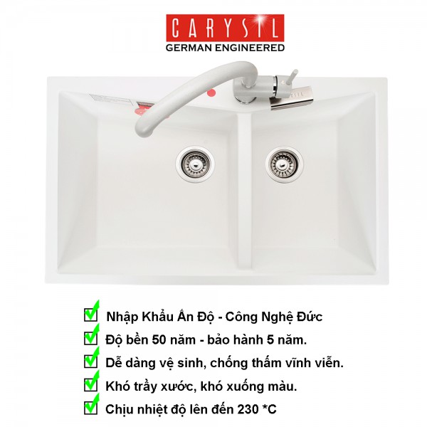 Chậu rửa chén đá CARYSIL  LMC5, công nghệ Đức, bảo hành 05 năm