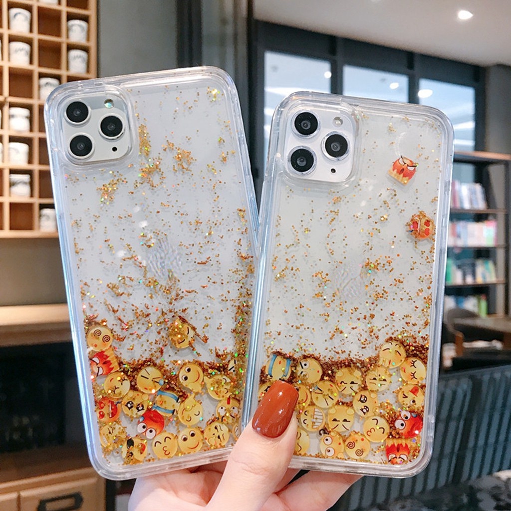 Ốp điện thoại silicon cứng kim tuyến nước hình emoji thích hợp cho iPhone 11 Pro X XR XS MAX iPhone SE 8 7 6 6s Plus