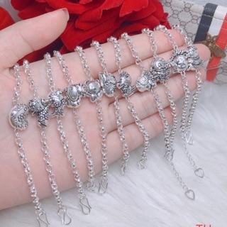 Lắc tay 12 con giáp bạc ta sơn đen cho bé siêu xinh