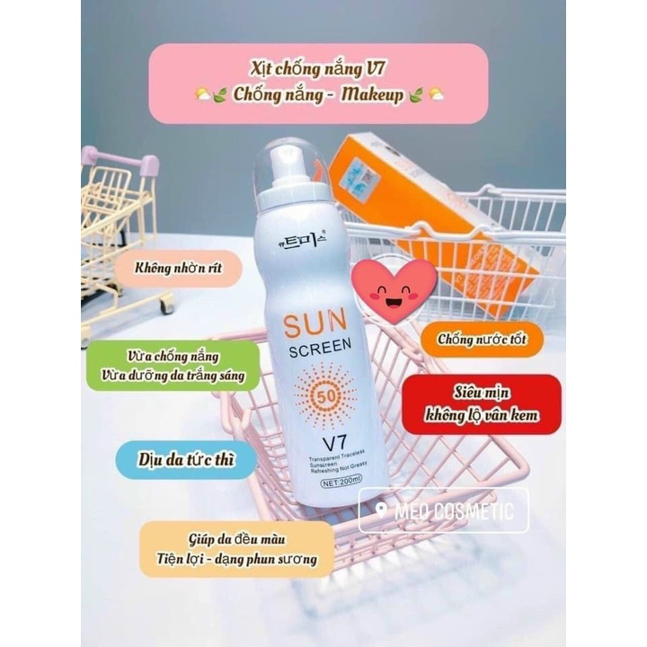 Xịt chống nắng- Sun Screen v7 lên tone, chống lão hóa, ko bết dính