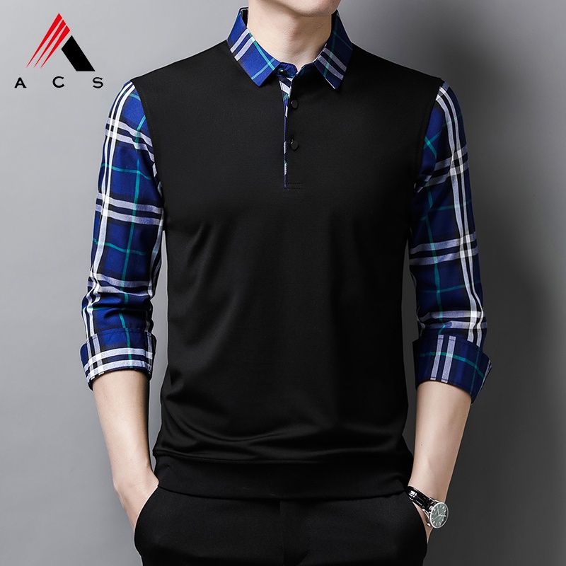 Áo sơ mi dài tay giả hai lớp họa tiết sọc caro thời trang công sở cho nam 3 màu lựa chọn