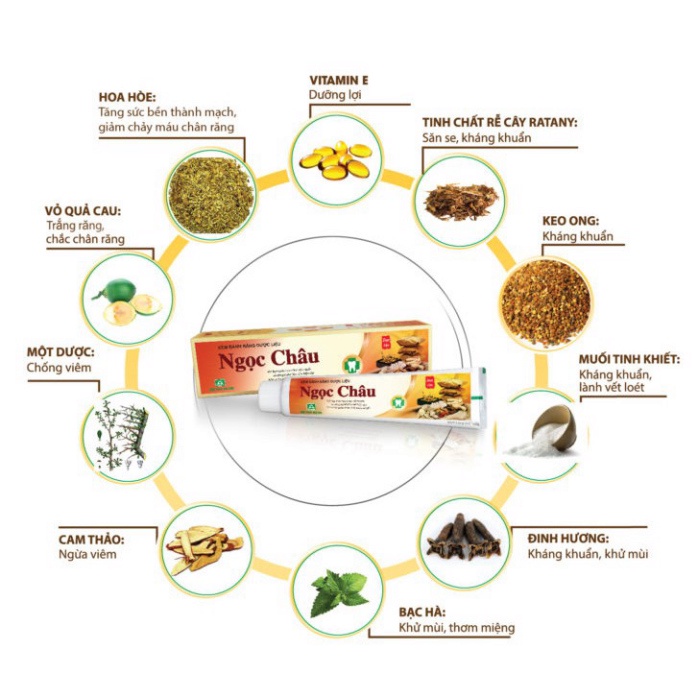 [Chính hãng] Kem đánh răng Dược liệu Ngọc Châu / Ngọc Châu trắng sáng 100g