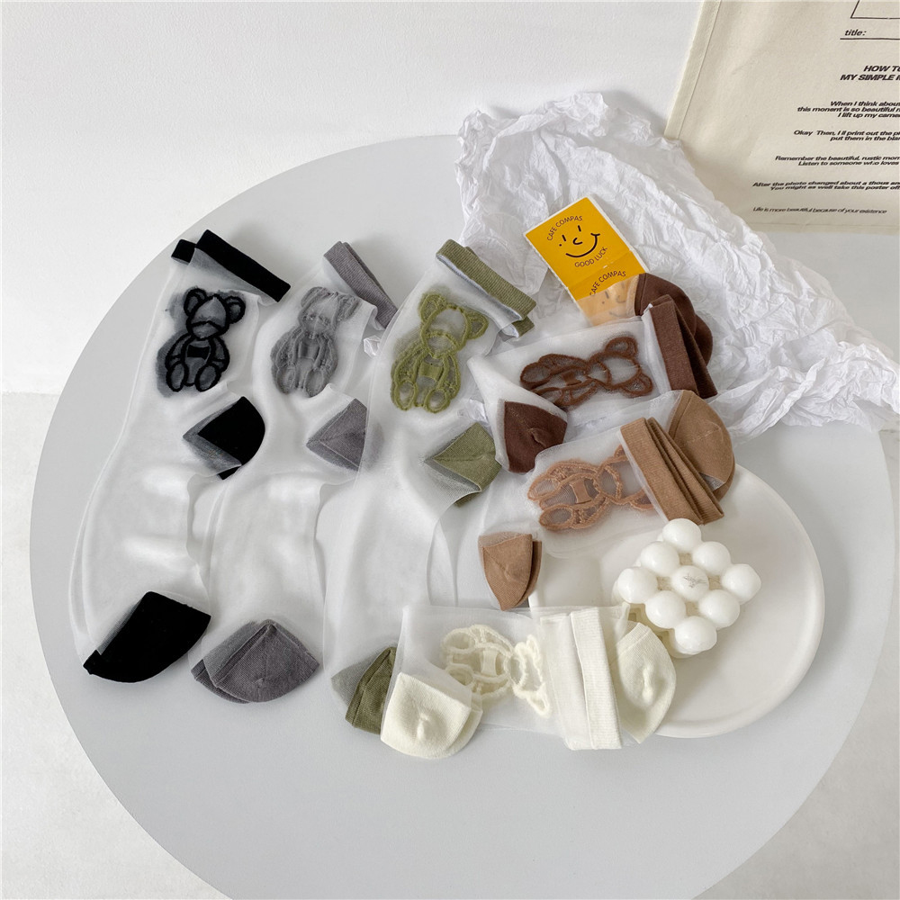 Tất Nữ Xuyên Thấu Siêu Mỏng Nhiều Màu In Hình Gấu Đáng Yêu Sau2Life