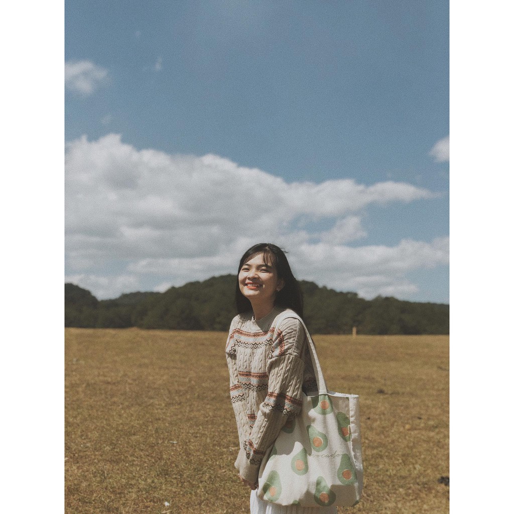 Túi Tote Túi Vải Leo Canvas Bơ Trắng