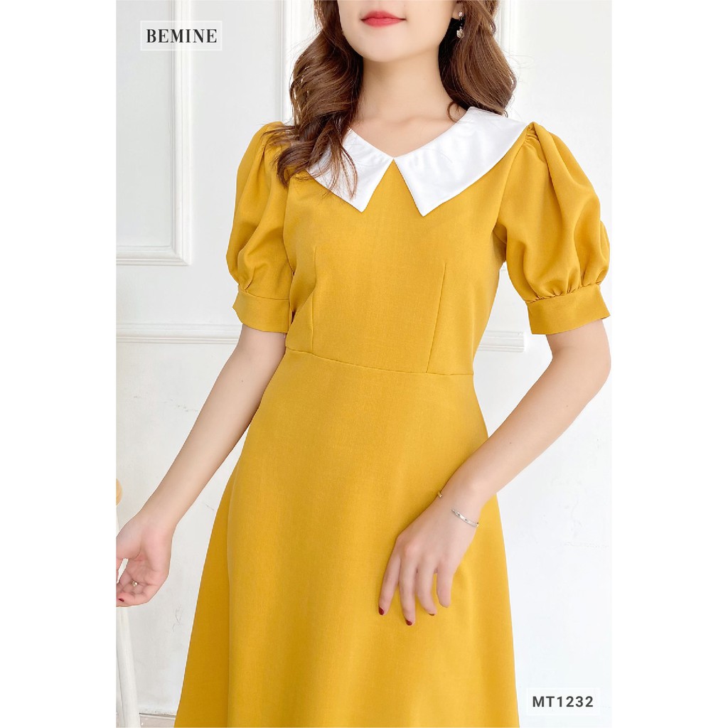 [Mã WABRWA15 giảm 15% đơn 300K] Đầm xòe tay ngắn cổ phối trắng BEMINE MT1232VANG | BigBuy360 - bigbuy360.vn