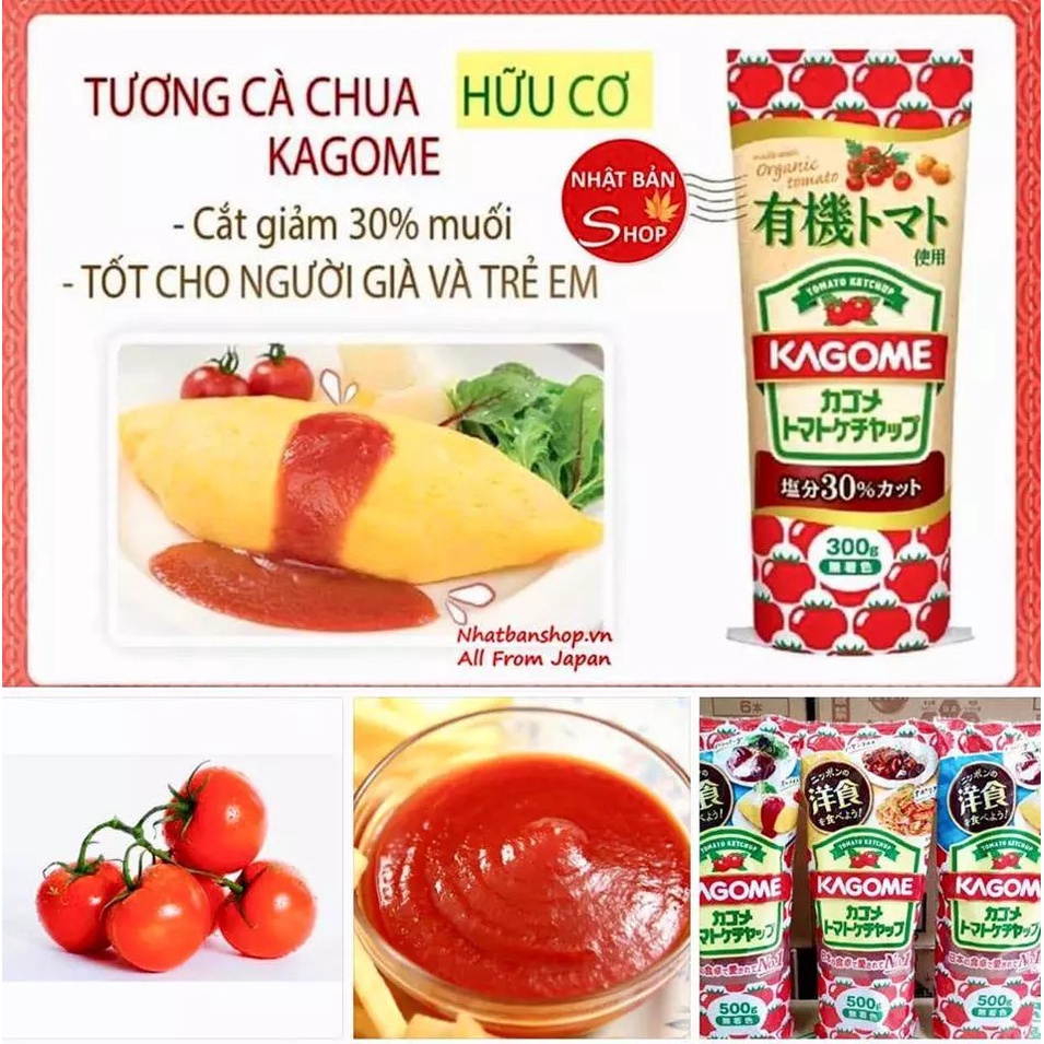 Tương cà chua hữu cơ Kagome Nhật Bản 300g Không sử dụng chất tạo màu, chất bảo quản