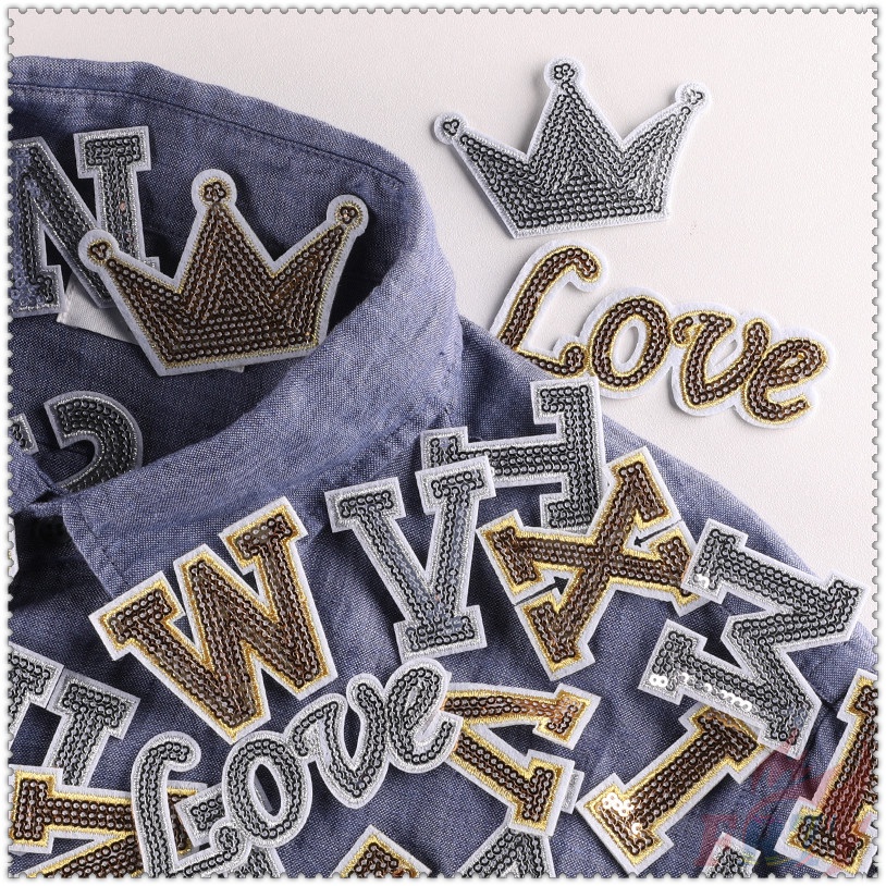 1 miếng dán ủi quần áo hình chữ cái &amp; Love &amp; Crown