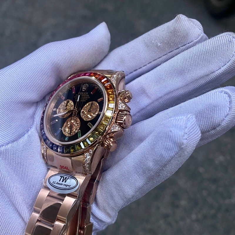 Đồng Hồ Nam Rolex Daytona Rainbow Đá Cz 7 Màu Cực Nét 40mm Đồng Hồ Nam Hàng Cao Cấp