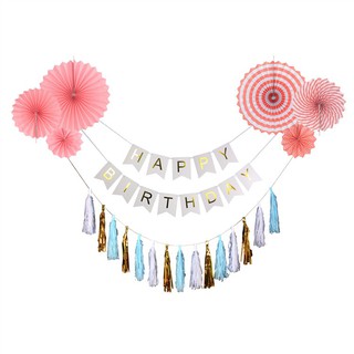 Dây cờ happy birthday đuôi cá ép kim cao cấp