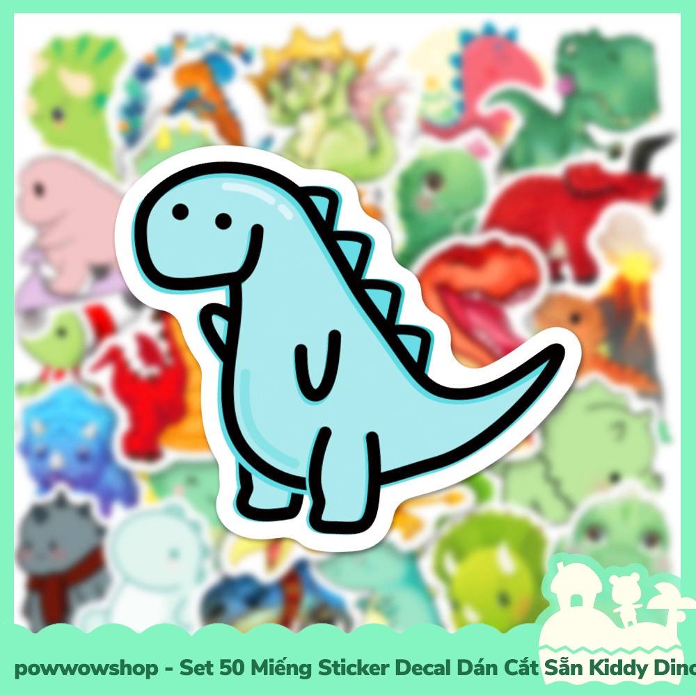 [Sẵn VN - Hỏa Tốc] Set 50 Miếng Sticker Decal Cắt Sẵn DIY Dán Trang Trí Vật Dụng Mẫu Kiddy Dinosaur Thế Giới Khủng Long