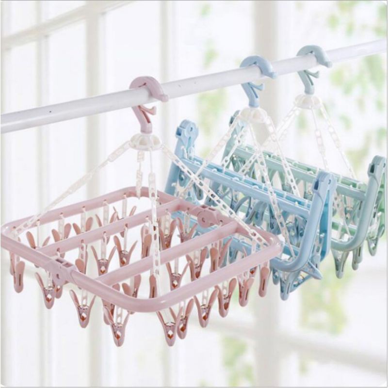 Móc Chùm Phơi Quần Áo, Đồ Baby, Đồ Nhỏ 32 Kẹp Có Thể Gấp Gọn
