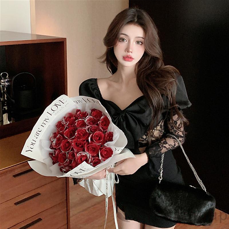 Áo Thun Trễ Vai Tay Phồng Dáng Ôm Phối Ren Thời Trang Cho Nữ