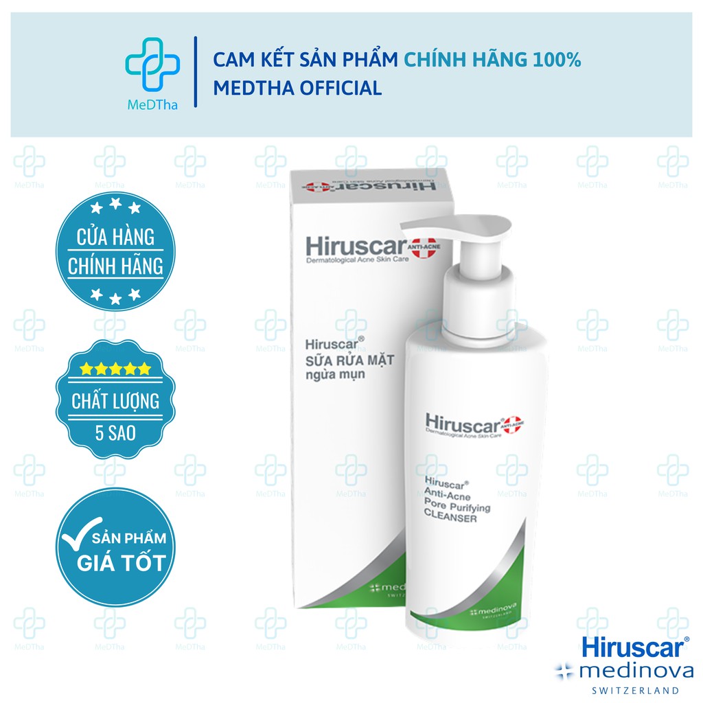 Sữa Rửa Mặt Ngừa Mụn, Giảm Mụn, Giảm Thâm Mụn Hiruscar Anti-Acne Cleanser+ (Chai 100ml) [Chính Hãng]
