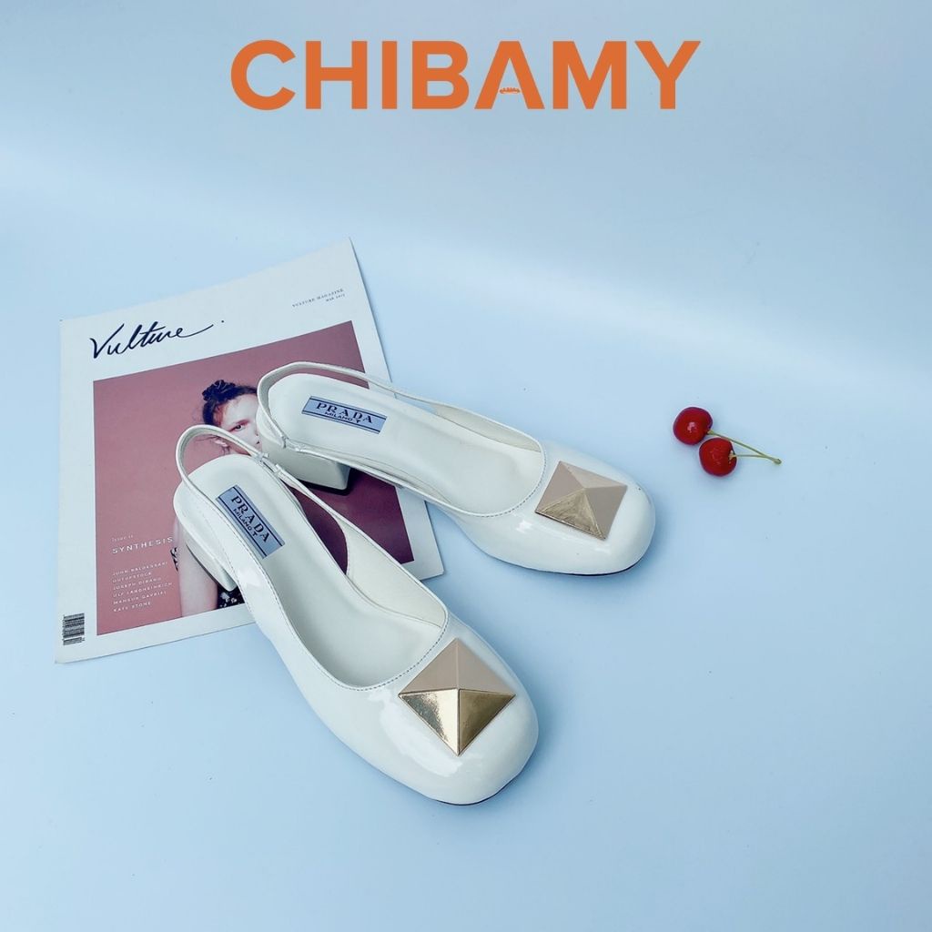 Giày cao gót nữ đính đá kim loại vuông KIM TỰ THÁP, giày bít mũi CHIBAMY cao 3cm