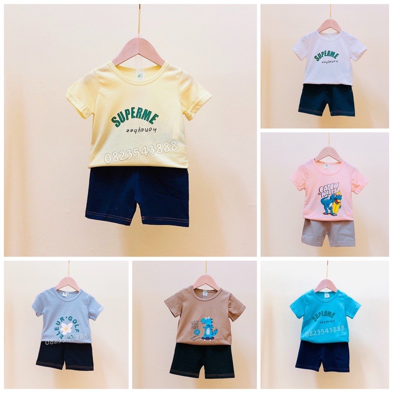 bộ hè cực chất áo thun bé trai,bé gái, in hình đáng yêu phối quần short cực dễ thương( size 5-19kg)