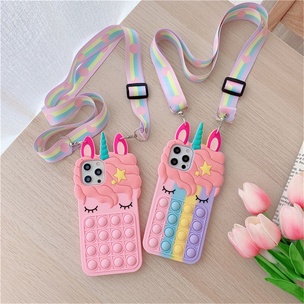 Ốp Điện Thoại Hình Kỳ Lân Cầu Vồng Kèm Dây Đeo Cho iPhone 13 12 11 Pro Max 13 Pro XR X XS Max 6 7 8 Plus