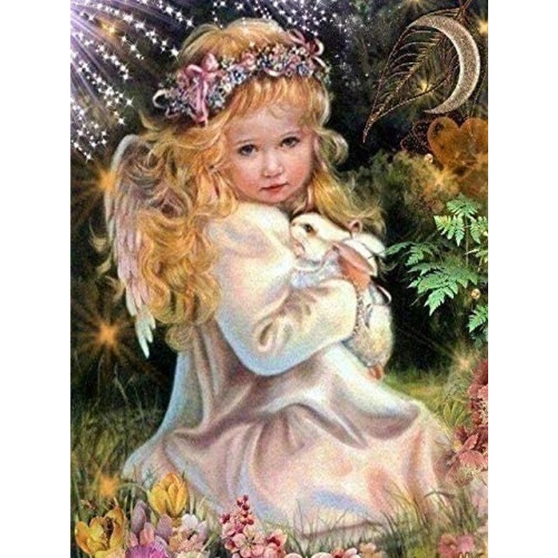 Bộ tranh đính đá 5d 30x40cm tự làm hình cô gái xinh xắn