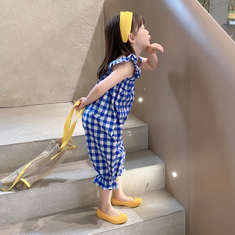 Áo Liền Quần Họa Tiết Sọc Caro Phong Cách Mùa Hè Hàn Quốc Cho Bé