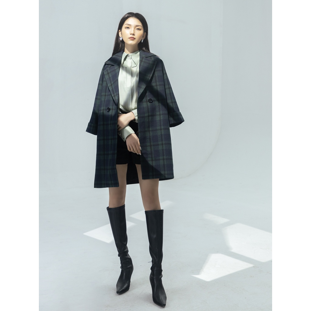 D.CHIC 970132 Áo khoác dạ tay lửng gập gấu cổ 2 ve