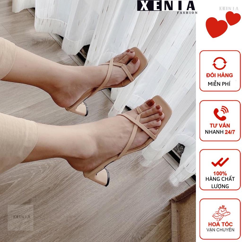 Guốc Cao Gót Dẹp, Dép Mũi Vuông Phối Dây Hàn Quốc 5 Phân Quai Mảnh Xỏ Ngón Siêu Hot Xenia XN603