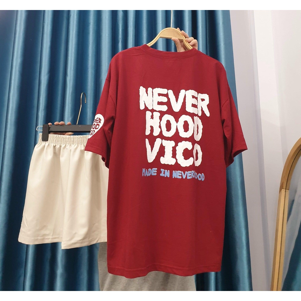 Set bộ áo thun tay lỡ dáng rộng in chữ NEVER kèm quần đùi dáng rộng unisex nam nữ mặc được ZADOLA
