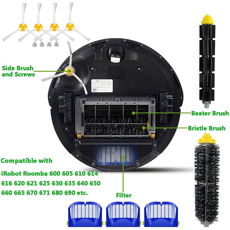 Chổi Quét Thay Thế Cho IRobot Roomba 600 Series, 605 610 615 616 620 621 625 630 635 640 650 660 665 670