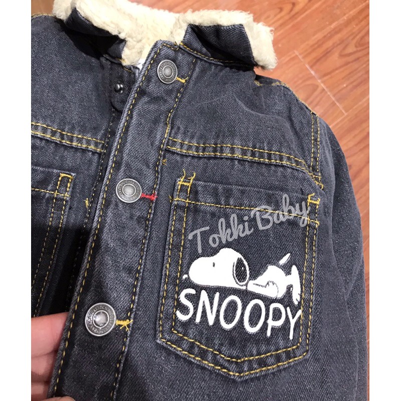 Áo khoác jeans lót lông hình snoopy dư xịn