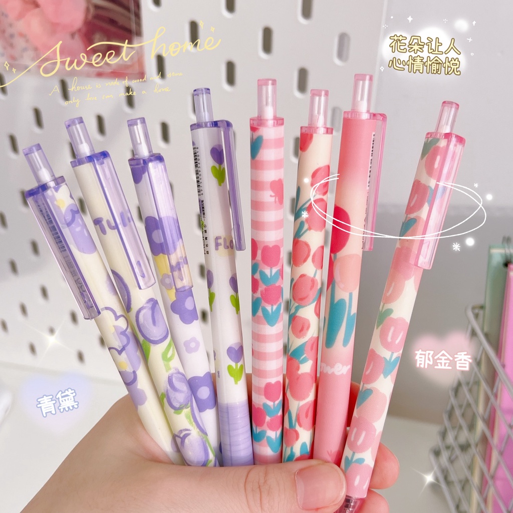 4 Bút Mực Gel Ngòi 0.5mm In Hình Hoa Hồng Xinh Xắn