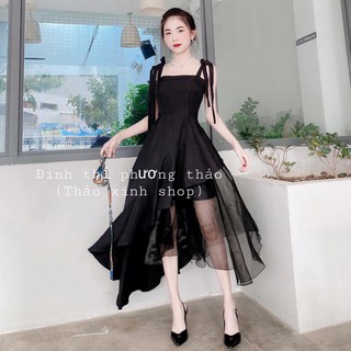 Đầm tiệc 2 dây tà voan