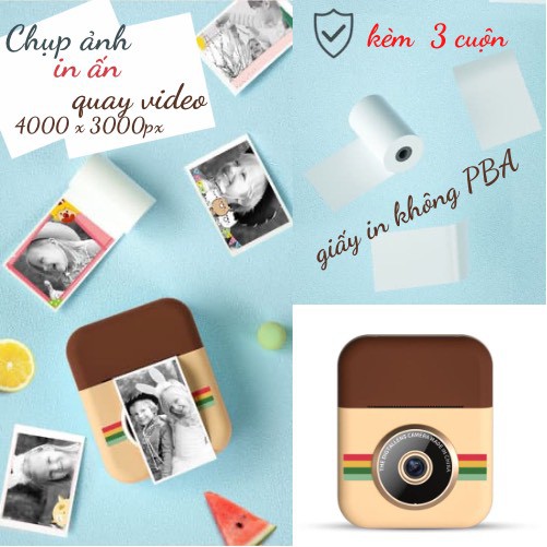 Máy ảnh chụp lấy liền kiêm quay video, tặng kèm 3 cuộn phim, Máy ảnh mini công nghệ mới cho bé và gia đình