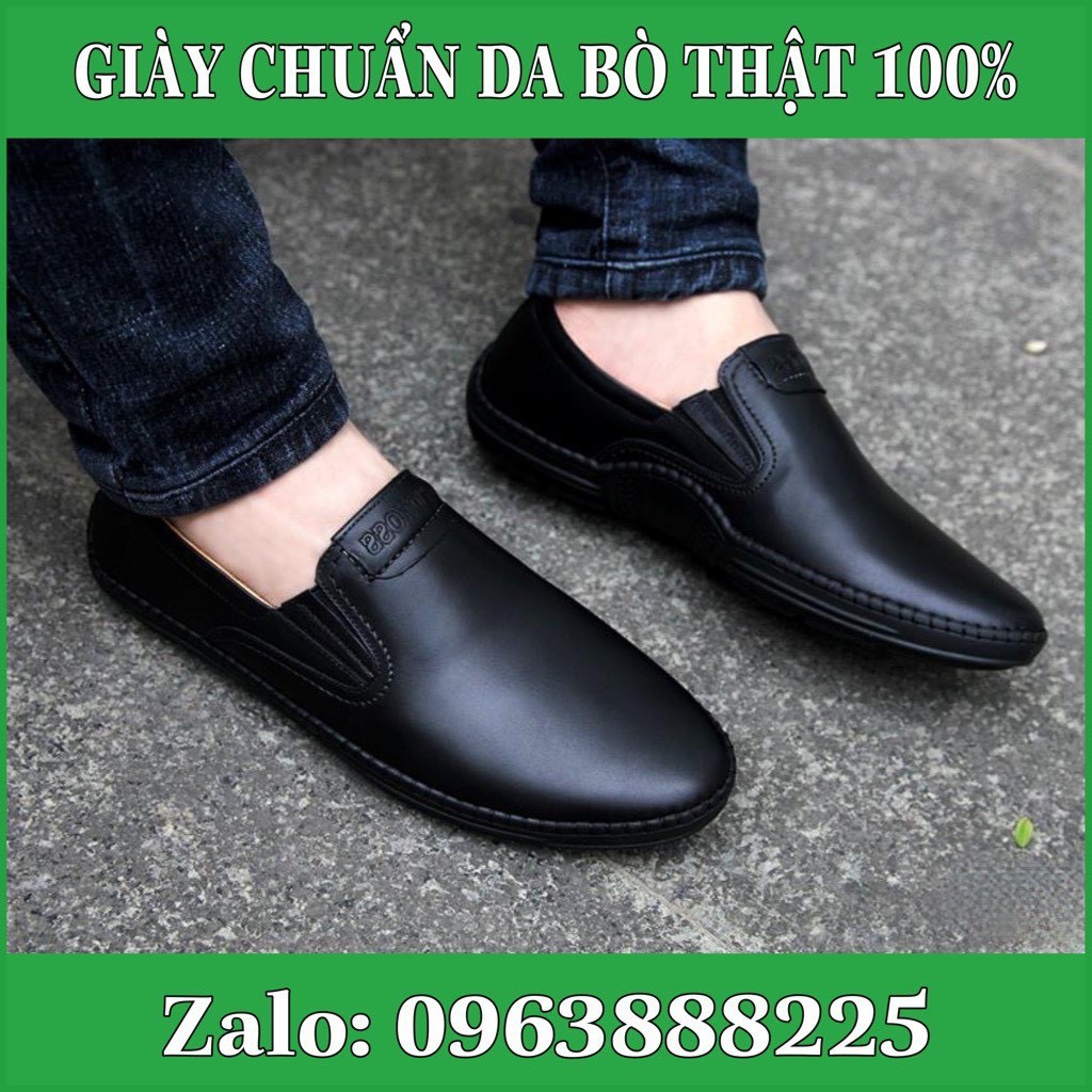 Giày da nam lười cao cấp da bò đế cao su khâu chỉ bảo hành 1 năm HQ112