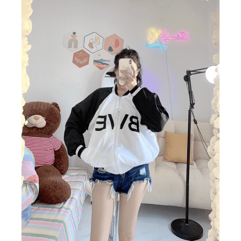 ÁO KHOÁC BOMBER NỮ FORM RỘNG CHẤT DÙ 2 LỚP FORM CHUẨN