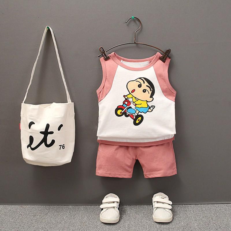 Quần short + áo thun không tay họa tiết hoạt hình dùng cho trẻ nhỏ