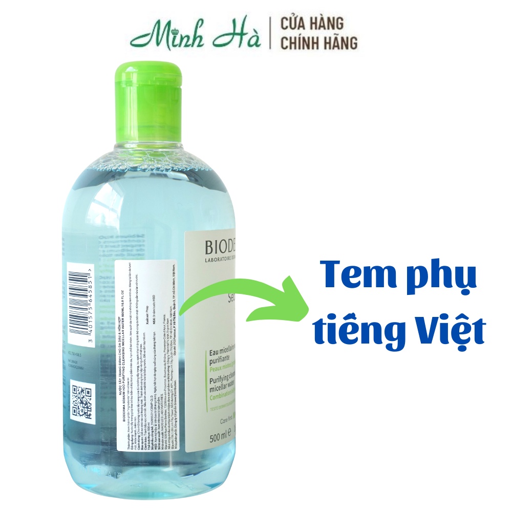 Nước tẩy trang Bioderma Pháp dành cho da dầu mụn và da nhạy cảm - Tem nhập khẩu chính hãng