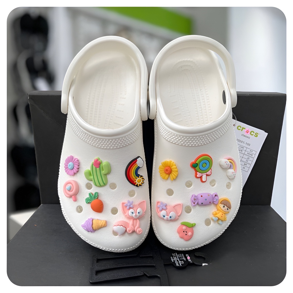 [ Hàng VNXK ] Dép Sục Classic Clog MàuTrắng Xuất Xịn, Tặng 10 Jibbitz Đáng Yêu