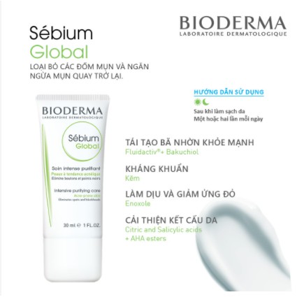 Kem dưỡng cho da dầu mụn Bioderma Sebium Global 30ml