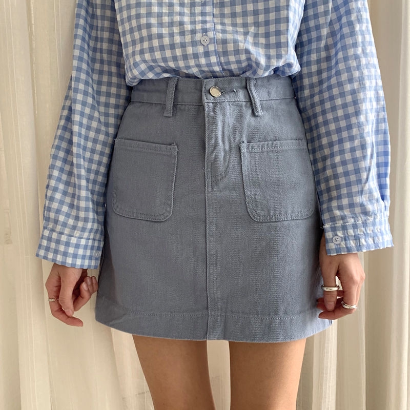 Chân Váy Denim Chữ A Lưng Cao Phong Cách Hàn Quốc Cho Nữ | BigBuy360 - bigbuy360.vn